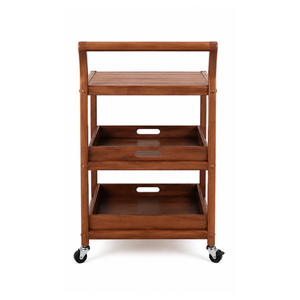 Modern Solid Teak Wood <b>Serving</b> <b>Trolley</b> Rolling Cart Home Kitchen Restaurant Cafe Furniture - Product Image 3