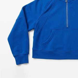 Sudadera con Capucha Azul para Mujer, con Cierre, Personalizable con Logotipo, de Longitud Corta, Color Sólido, Tejido de Algodón, para Otoño e Invierno, Gran Venta - Product Image 6