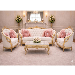 Juego de Sofás Personalizado de Madera de Teca Cuadrado Neoclásico de Inspiración Romana para Sala de Estar, Muebles de Lujo - Product Image 1