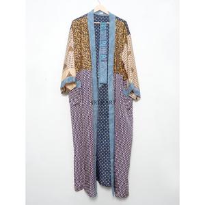 Vintage Recycled Silk <b>Kimono</b> Daily Night Wear Indian Sari <b>Kimono</b> in multicolor Sleepwear <b>Kimono</b> Bridesmaids Robes <b>Beach</b> Cover Up - Product Image 1