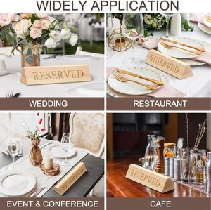Set of 6 Black Wooden Reserved Signs Double Sided Engraved <b>Table</b> Tent <b>Name</b> Place <b>Card</b> Stand For Restaurant Event Wholesale - Product Image 5