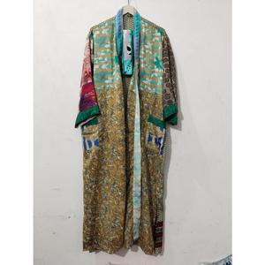 Robe Kimono Maxi Vintage en Soie Recyclée pour Femme, Élégante, Patchwork, Col en V, Cordon de Serrage, Respirante, Séchage Rapide, Idéale pour l'Été - Product Image 3