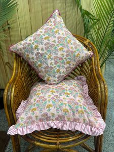 Funda de Cojín Decorativa Hecha a Mano con Volantes de Algodón, Estampado Floral, Borde con Volantes, Estilo Boho, para Sofá - Product Image 5