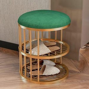 Pouf ottoman de luxe en métal avec coussin en velours, finition dorée, rond, avec rangement, pour salon, chambre, hôtel - Product Image 3
