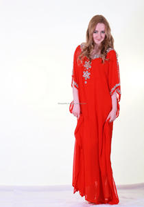 Round Neck Red <b>Kaftan</b> With Loose Fabric and Silver Beads Work Best for Party Wear <b>Dubai</b> Fashion - Product Image 1