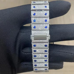 Luxury Iced Out Square Stainless Steel Automatic <b>Watch</b> Blue Sapphire Bezel Full Moissanite Diamond Dial Roman Numerals Vintage - Product Image 4
