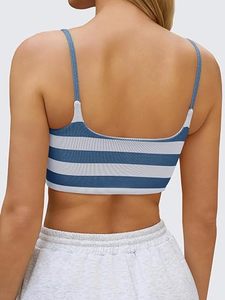 Meilleur débardeur court côtelé rayé pour femme, sans manches, col carré, extensible, pour fitness, yoga, décontracté, prêt à être expédié - Product Image 2