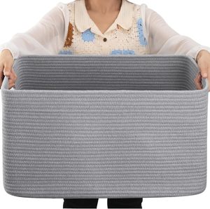 Cesta de Almacenamiento de Cuerda de Algodón Tejida Moderna y Ecológica de 75L, 22x17x12, para Bebidas/Alimentos, para Sala de Estar, Dormitorio, Cuarto de Niños - Product Image 1