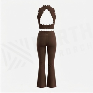 Ensemble de yoga 2 pièces North Approach, fermeture éclair intégrale sur le devant, noir uni, tissu respirant, vêtements de sport pour femmes - Product Image 2