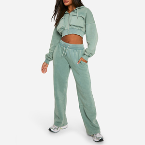 Custom Women's Winter Solid Hooded Cargo Tracksuit <b>Set</b> High Neck Crop Top and <b>Joggers</b> 2 Piece <b>Matching</b> Pockets Casual Outfit - Product Image 5