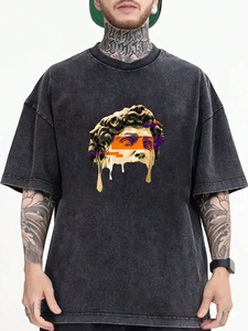 Camiseta de Manga Corta para Hombre, Estilo Vintage, Lavada con Ácido, Transpirable, 100% Algodón Suave, Hecha en Pakistán, Ropa Deportiva de Moda - Product Image 1