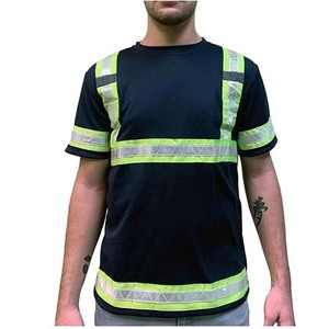 Camisa de Trabajo Reflectante de Alta Visibilidad para Hombre, Estilo Chaleco de Poliéster, Negra con Rayas Verdes - Product Image 4