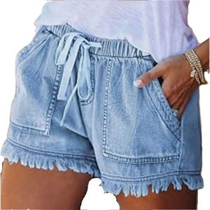 Shorts en jean bleu clair décontractés pour femmes, style nouveau, taille haute, mode été, légers, pour femme - Product Image 1