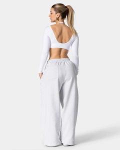 Pantalones de chándal de mujer de diseño personalizado, de invierno, de color liso pintado, con ribete de línea en contraste, de cintura media, holgados, de felpa francesa, con detalles traseros - Product Image 4