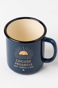 Custom Dark Blue Outdoor Camping Iron Enamel Mug with Sunrise Graphic Lightweight Shatterproof Metal Coffee Cup - Product Image 2