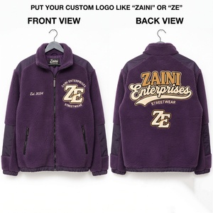 Veste polaire haut de gamme 240 GSM en molleton polaire violet avec empiècements en polyester et applique en chenille surélevée, logo personnalisé, fermeture éclair intégrale - Product Image 1