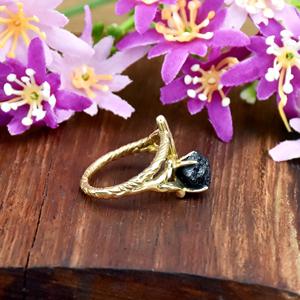 Natural Raw Black Tourmaline Gemstone <b>Ring</b> 18K Gold Plated <b>Open</b> <b>Ring</b> Handmade Black Crystal Statement Jewelry for Women Gift - Product Image 3