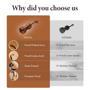 Violino Professionale Fatto a Mano 4/4, Set Completo, Durevole e Leggero, con Suono Ricco e Stabile, Finitura Liscia, Accessori Completi - Product Image 2