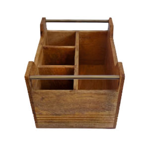 Organisateur de cuisine rustique en bois, porte-couverts portable, boîte de rangement à compartiments, porte-ustensiles pour table à manger - Product Image 3