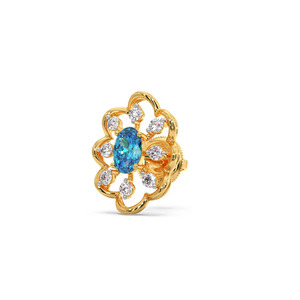 Pendientes de Diamantes Florales Ovalados Aqua con Marco Dorado de Pétalos Abiertos - Product Image 2