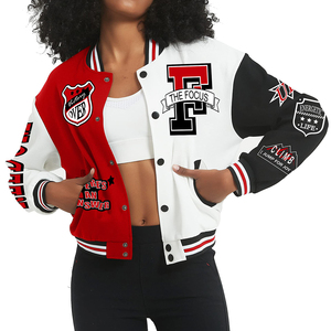 เสื้อแจ็คเก็ตวาร์ซิตี้สำหรับฤดูใบไม้ร่วงและฤดูหนาว เสื้อเบสบอลแบบ Letterman เสื้อโค้ทผู้หญิง ผ้าขนสัตว์ หนัง แจ็คเก็ตวาร์ซิตี้แบบสั้น - Product Image 2