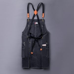 Tablier en jean unisexe 2026 dernière collection avec plusieurs poches et accents en cuir pour restaurants, bars, barmans et serveurs - Product Image 2