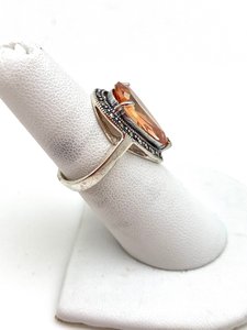 Sterling <b>Silver</b> Pear Shape Champagne Quartz <b>Ring</b> Marcasite Vintage Style Elegant Women Jewelry IGI Certified Luxury Wholesale - Product Image 2