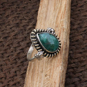 925 Sterling <b>Silver</b> Bezel Setting Green Emerald Cut Handmade Classic <b>Boho</b> Dainty Solitaire <b>Ring</b> Certified Jaipur Unisex - Product Image 4