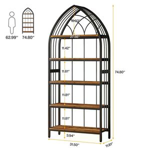 Industrial Curved 5-Tier Bookshelf Freestanding Display <b>Bookcase</b> - Product Image 3