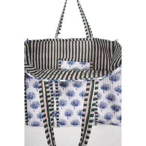 Lady Fashionable Bohemian Style Hand Block Printed Quilted Women's Vintage Cotton Beach Travel Storage Tote Two Open Flower - Product Image 4