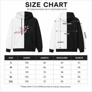 Sweat à capuche unisexe surdimensionné personnalisé, imprimé floral cerisier noir et blanc, style streetwear, en polaire, pour hommes et femmes - Product Image 6