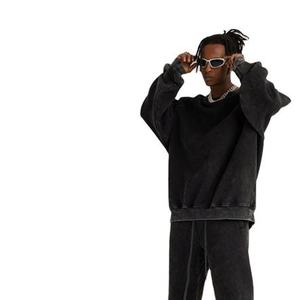 Sweat-shirts en coton délavés en gros, col rond, coupe oversize, logo personnalisé, streetwear, fabricant OEM - Product Image 3