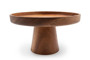 Support à gâteau en bois de Suar avec rebord, support à fruits en bois d'acacia 25cm 17.5cm, présentoir à desserts de qualité alimentaire, fait main - Product Image 2