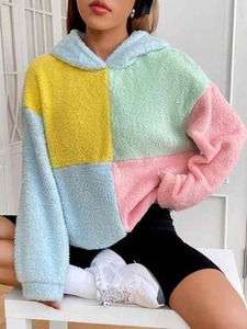 Sudadera con Capucha Sherpa Colorblock para Mujer, Sudadera Cómoda de Forro Polar para Hombre, Sudadera con Capucha 100% Lana, Sudadera con Capucha con Logotipo en Relieve, Diferentes Colores - Product Image 4