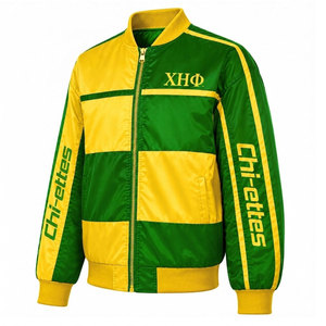 เสื้อแจ็คเก็ตเบสบอลหญิง Chi Eta Phi Sorority Chi รุ่น Varsity สีเขียวและเหลือง แต่งแถบสี ซิปด้านหน้า พร้อมโลโก้ Chi - Product Image 6