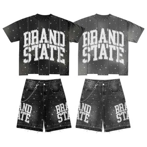 Unisex Men's Casual Breathable Print Two-Piece Sweat <b>Set</b> 100% Cotton Men's Street Style T-Shirt and Shorts <b>Set</b> Digital Printed - Product Image 1