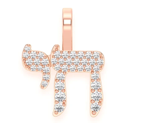 Pendentif Chai en acier inoxydable plaqué avec lettres, serti de moissanite en canal, taille brillant rond, style hip-hop juif unisexe, cadeau - Product Image 1