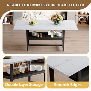 Tavolo da Pranzo Bianco con Venature Intercalate 71*35.4 Pollici con Vano Portaoggetti e Coppia di Sedie - Set Tavolo e Sedie per Sala da Pranzo - Product Image 6