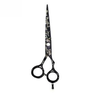 Ciseaux de coiffure professionnels en acier inoxydable 440C pour droitiers, ciseaux de coupe noirs avec gravure florale pour salon - Product Image 1