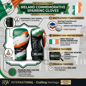 Custom Ireland Flag Design Lightweight Unisex Boxing <b>Gloves</b> Durable Cowhide Leather Multiple Sizes (8oz-18oz) - Product Image 3