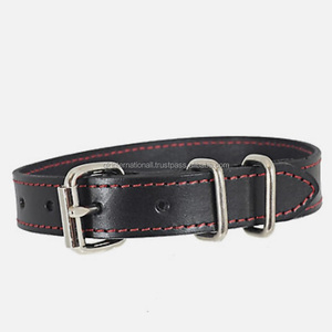 Vintage Red Stitching & Padding Black Genuine Leather <b>Dog</b> Collar for All Size Pets Custom Made Pet Collar and <b>Dog</b> Accessories - Product Image 2