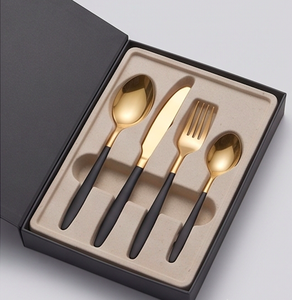 <b>Set</b> Of 4 <b>Cutlery</b> <b>Sets</b> Stainless Steel Flatware Mirror Polished Perfect For Dining Table Kitchenware Daily Use <b>Black</b> Handle - Product Image 5