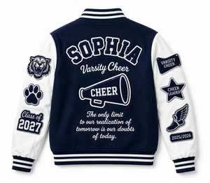 Veste de baseball Varsity pour homme en cuir bleu marine Furat Leathers, manches en cuir, col montant, fermeture éclair, coupe-vent - Product Image 4
