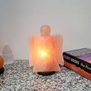 Lampe de sel rose de l'Himalaya naturelle, décoration ange faite à la main, veilleuse en cristal de roche, purificateur d'air, cadeau portable pour la maison et le spa, favorisant la guérison - Product Image 5
