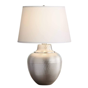 Lampe de table moderne finition cuivre antique avec base sphérique texturée en nid d'abeille et abat-jour en lin beige clair pour la décoration intérieure - Product Image 2