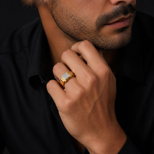 Mens 18KT yellow Gold Square Cluster Cubic Zirconia Signet <b>Ring</b> Elevated Setting Polished <b>Statement</b> Wedding Party Gift Jewelry - Product Image 6