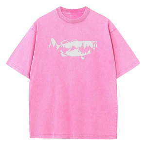 เสื้อยืดลายกราฟิกปลาป่าฟอกสี สำหรับผู้ชายและผู้หญิง ทรงหลวม ผ้าฝ้ายฟอกสี 230 กรัม สไตล์เรโทรฮิปฮอป วินเทจฟอกสี - Product Image 2