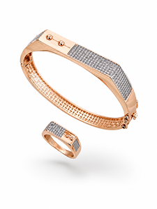 ELVORA GEMS Bracelet manchette pour homme en or rose 18 carats avec incrustation de diamants, design géométrique, style luxueux, à porter au quotidien - Product Image 1