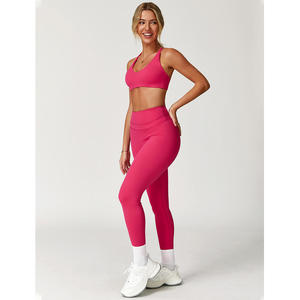 Nuevo Conjunto de Compresión para Mujer, 2 Piezas, Transpirable, con Logotipo Frontal, Leggings sin Costuras, Bra Deportivo, Ropa Deportiva, Conjunto de Yoga y Fitness - Product Image 5