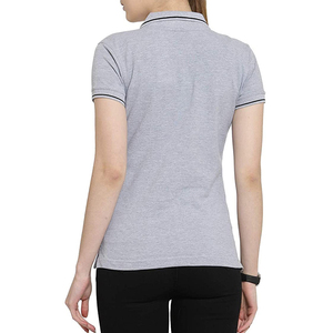 Polo à manches courtes gris pour femme, couleur unie, en coton tricoté, haut décontracté - Product Image 4